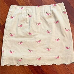 Lilly Pulitzer Cream Mini Skirt with Pink Monkey Design No Flaws or Stains Size6